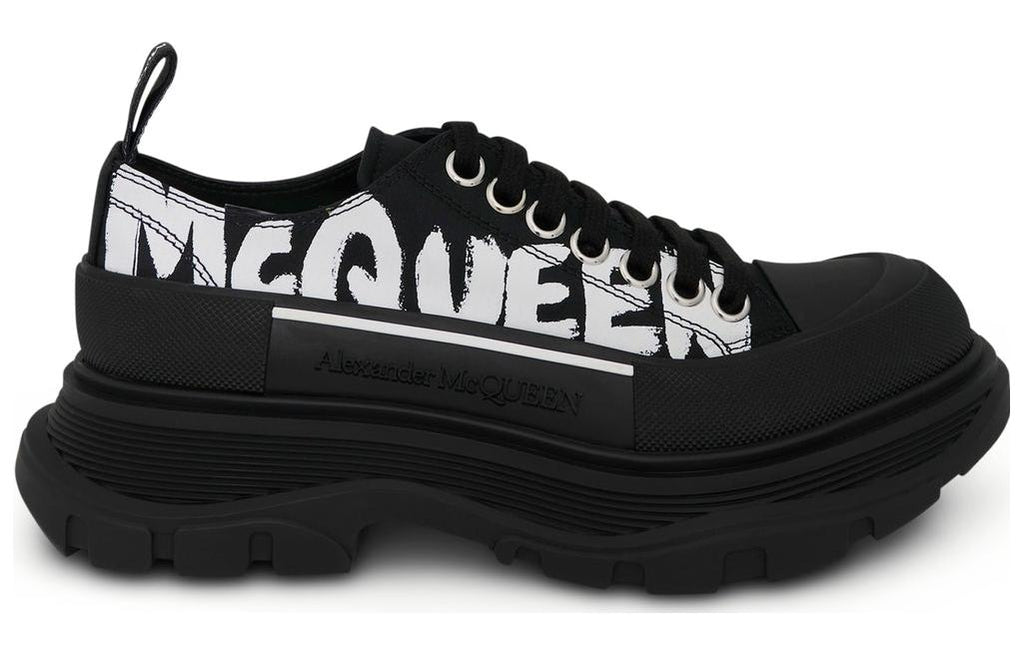 (WMNS) Alexander McQueen Tread Slick Low Lace Up Canvas Graffiti 'Black White' 676711W4RQ21006 #