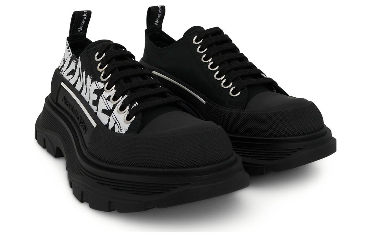 (WMNS) Alexander McQueen Tread Slick Low Lace Up Canvas Graffiti 'Black White' 676711W4RQ21006 #