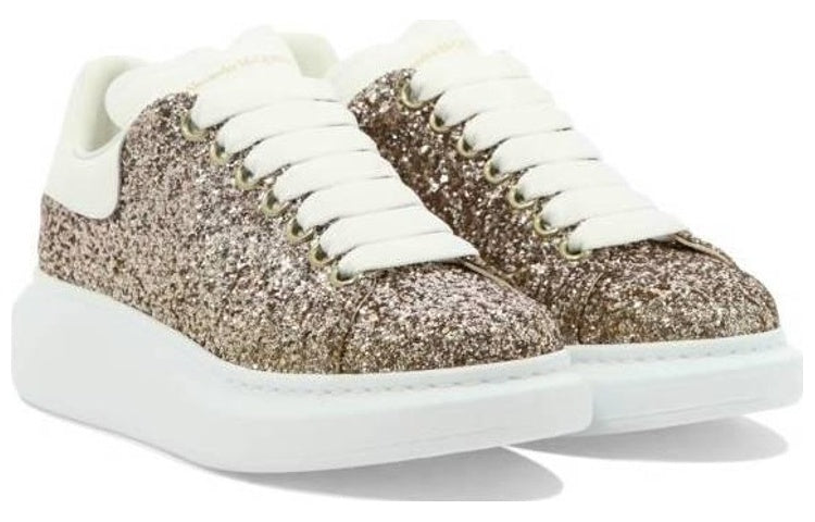 (WMNS) Alexander McQueen Larry Oversized Shoes 'Gold Glitter White' 736296W4VJ12228 #