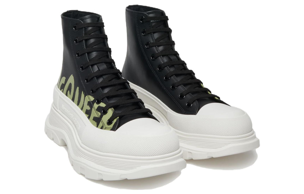 Alexander McQueen Tread Slick Lace-up High Top Shoes 'Black White' 777960WIAT61680 #