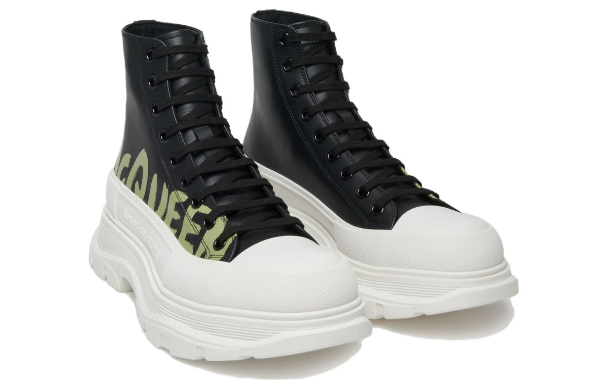 Alexander McQueen Tread Slick Lace-up High Top Shoes 'Black White' 777960WIAT61680 #