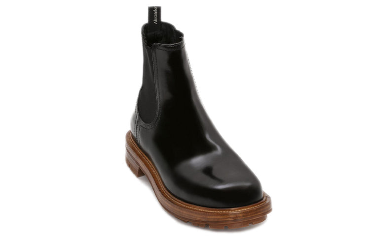 Alexander McQueen Shiny Leather Chelsea Boots 'Black Brown' 683568WHZ8C1452 #