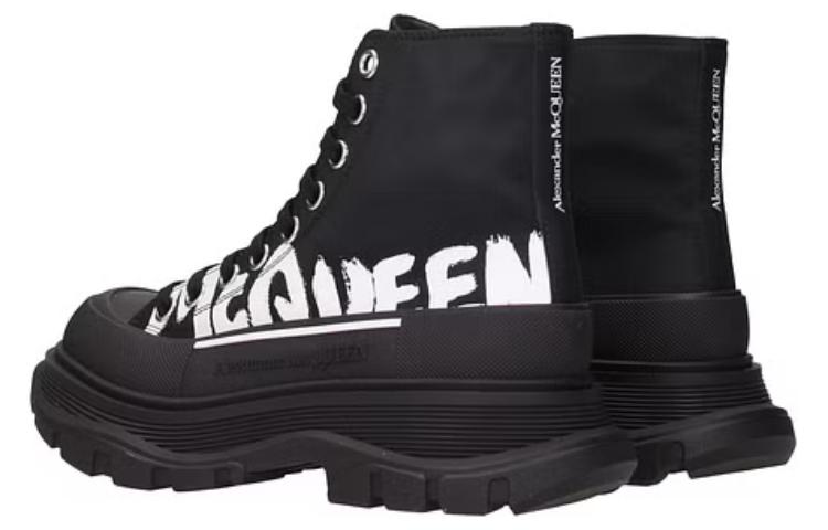 (WMNS) Alexander McQueen Tread Slick Graffiti Logo Boots 'Black White' 676718W4RQ21006 #