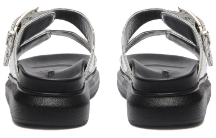 (WMNS) Alexander McQueen Gabine Buckled Leather Slides 'Silver Black' 783254W4WG18100 #