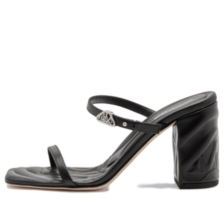 (WMNS) Alexander McQueen Seal Strap Mules 'Black Silver' 780711WIEAB1081 #