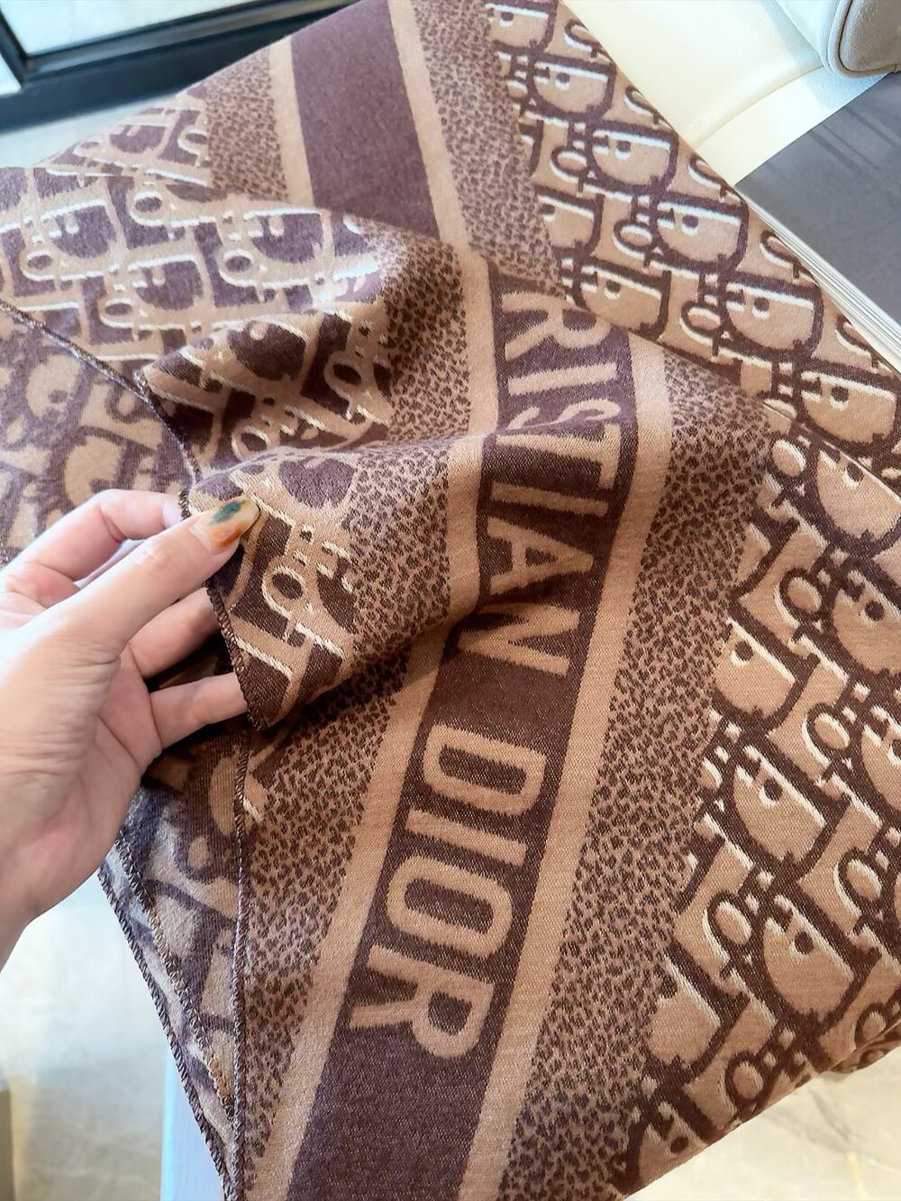 Dior Silk-Wool-Cotton Monogram Fringe Scarf