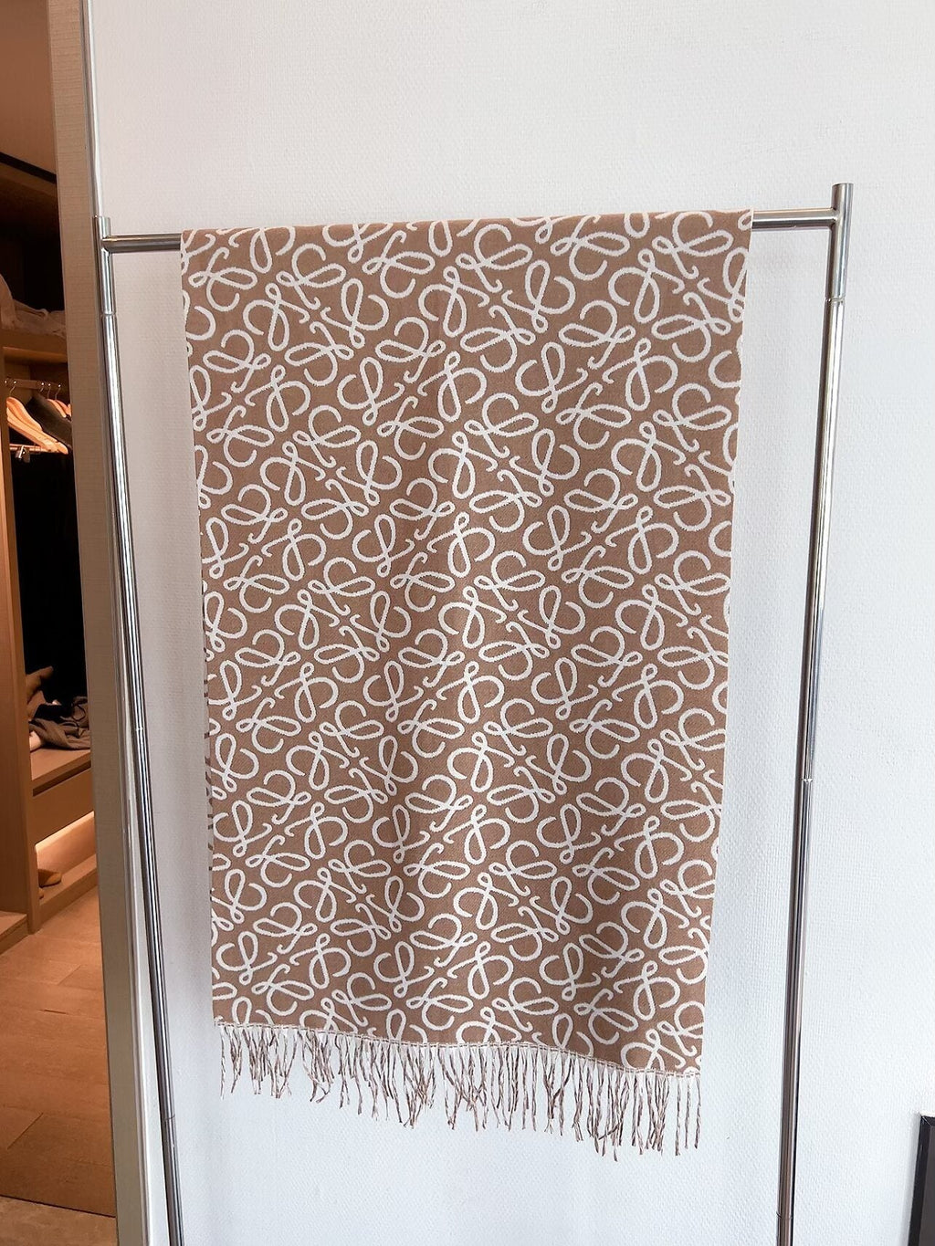 Loewe Khaki Brown Jacquard Fringed Scarf