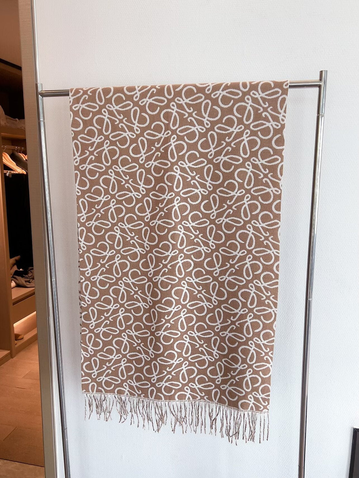 Loewe Khaki Brown Jacquard Fringed Scarf