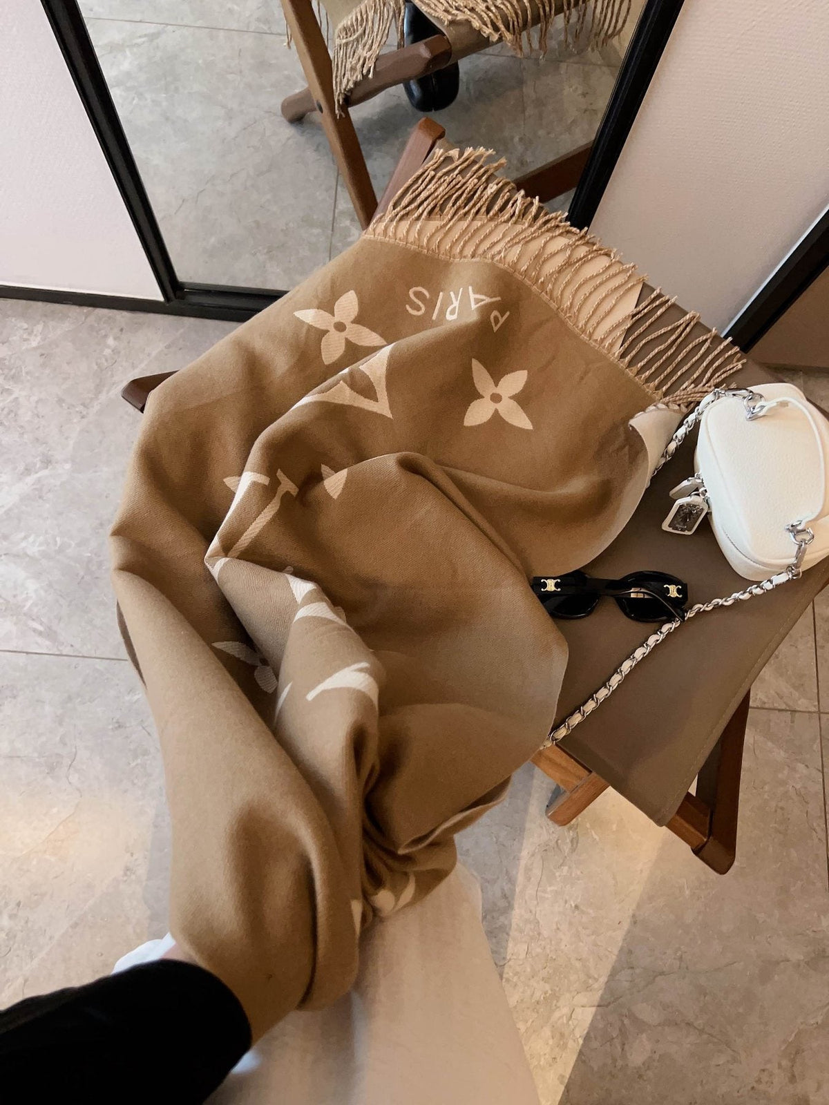 Louis Vuitton Oversized Floral and Lettered Fringe Scarf