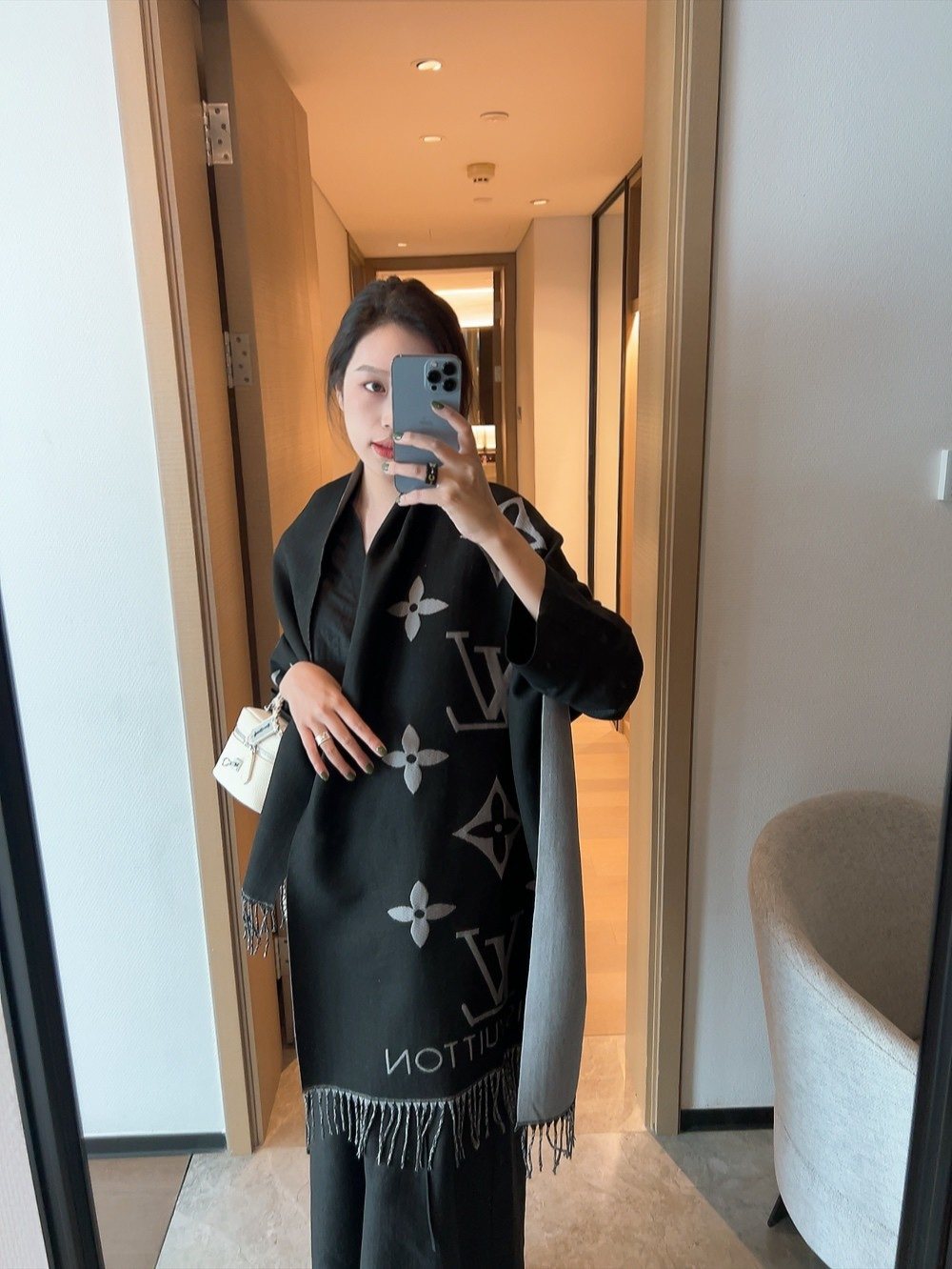 Louis Vuitton Oversized Floral and Lettered Fringe Scarf