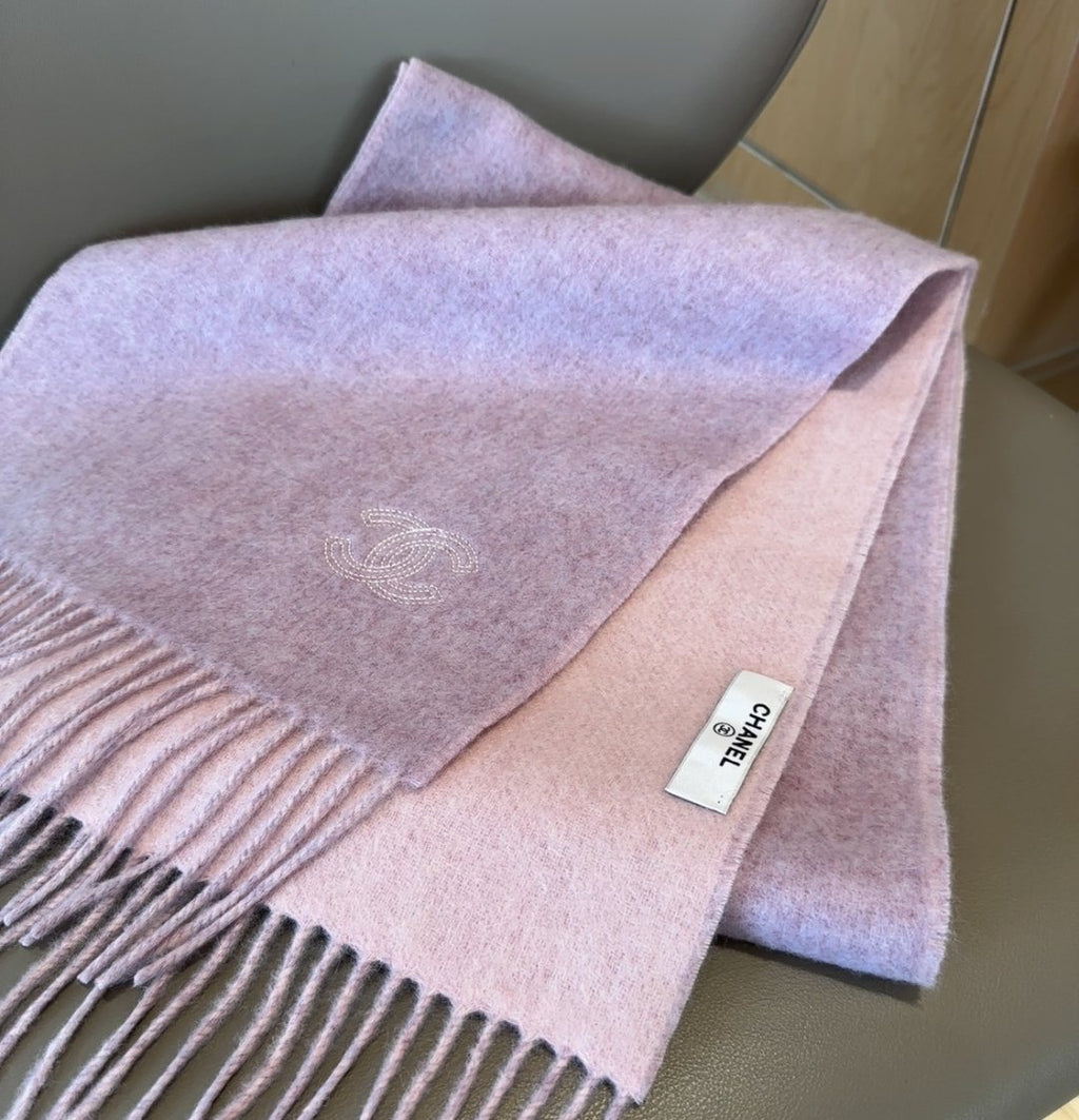 Chanel Mauve and Pale Pink Fringed Scarf