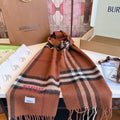 Burberry Brown Plaid Scarf with Embroidered Logo