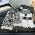 Chanel Black and Ivory Scarf, Beanie and Gloves Set