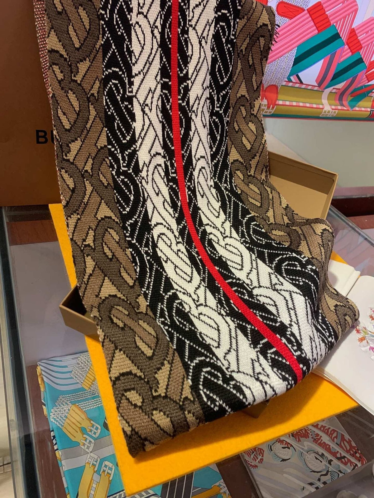 Burberry TB Monogram Fringed Scarf