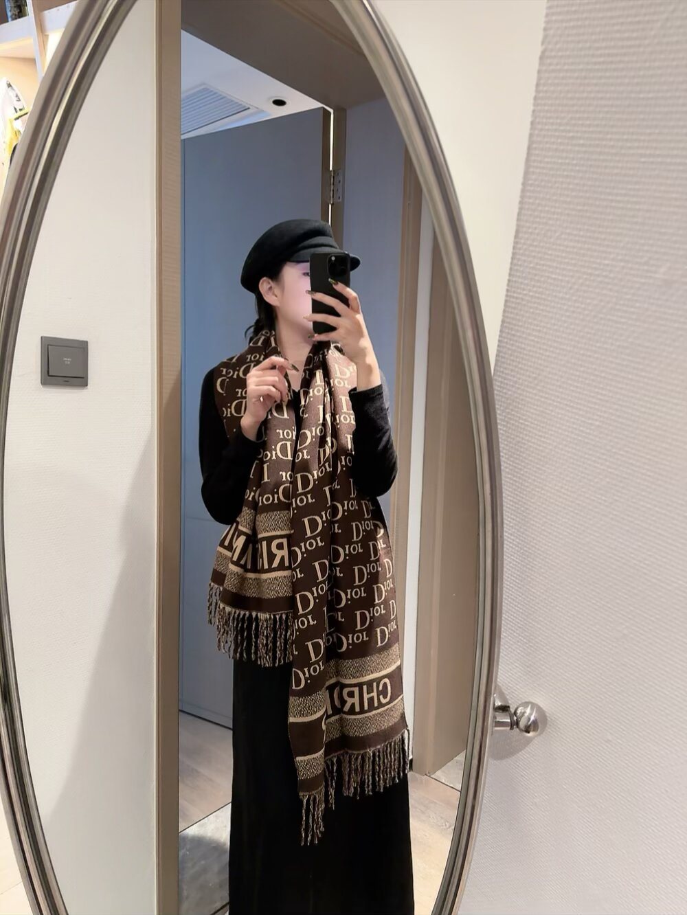 Dior Woven-Wordmark Monogram Fringed Scarf