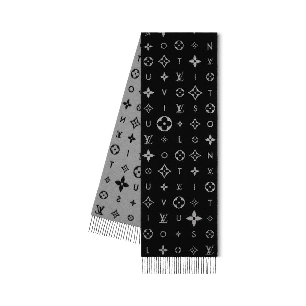 Louis Vuitton Black and Gray Reversible Cashmere Scarf