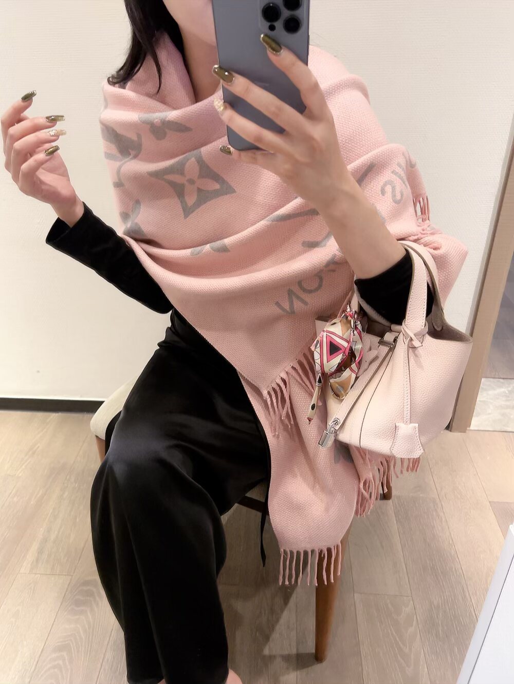 Louis Vuitton Oversized Floral Monogram Fringed Scarf