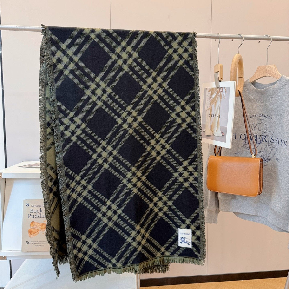 Burberry Black and Olive Plaid Scarf - 200 x 65 cm