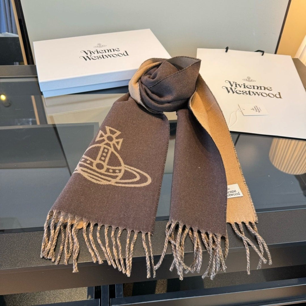 Vivienne Westwood Brown and Tan Orb Jacquard Scarf