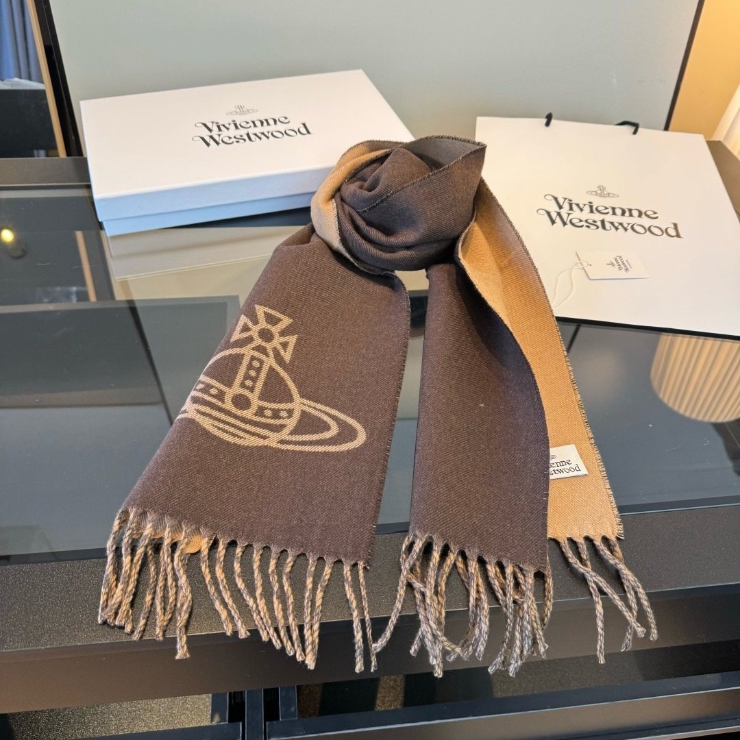 Vivienne Westwood Brown and Tan Orb Jacquard Scarf