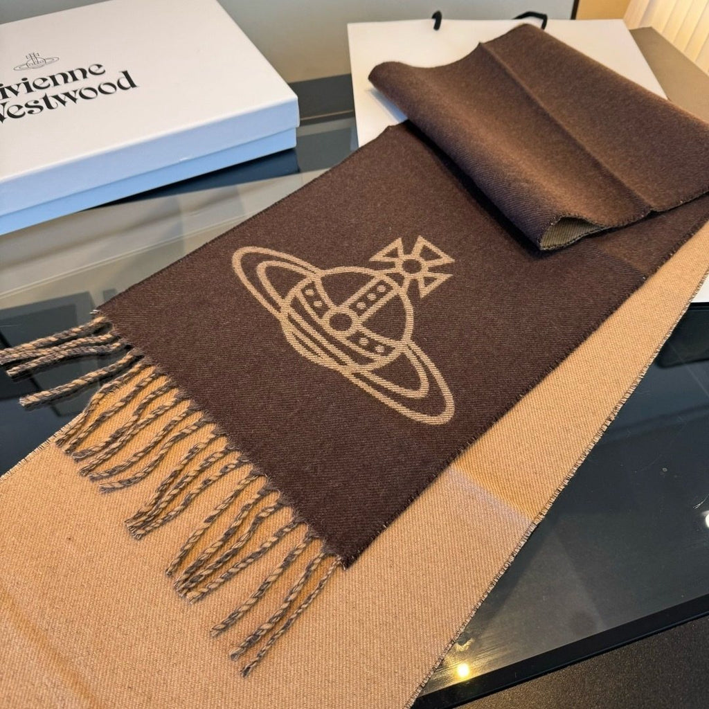 Vivienne Westwood Brown and Tan Orb Jacquard Scarf