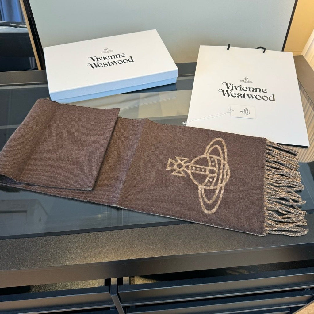 Vivienne Westwood Brown and Tan Orb Jacquard Scarf
