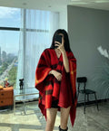 Burberry Red and Black Plaid Wrap Cape