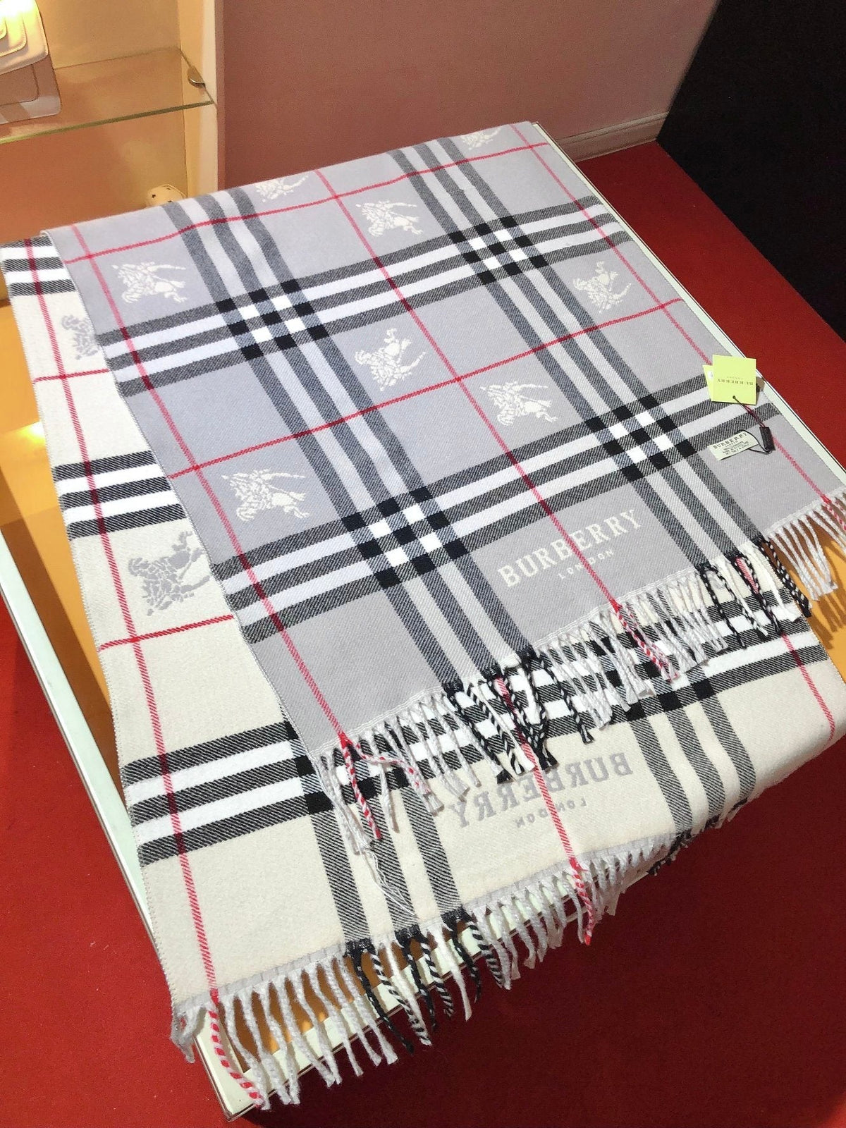 Burberry Woven-Motif Plaid Fringed Scarf