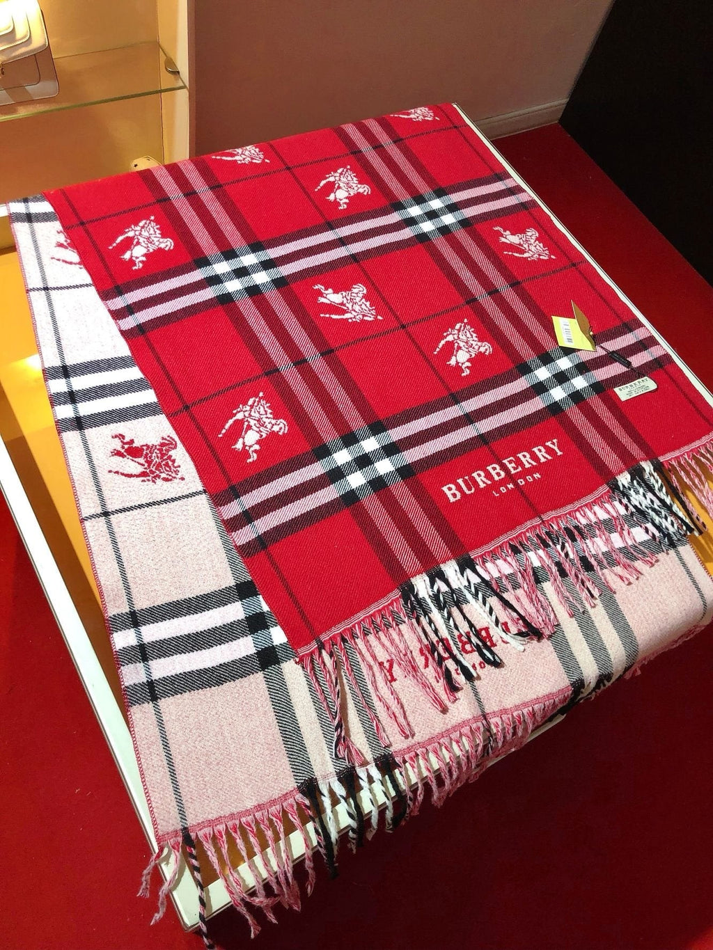 Burberry Woven-Motif Plaid Fringed Scarf