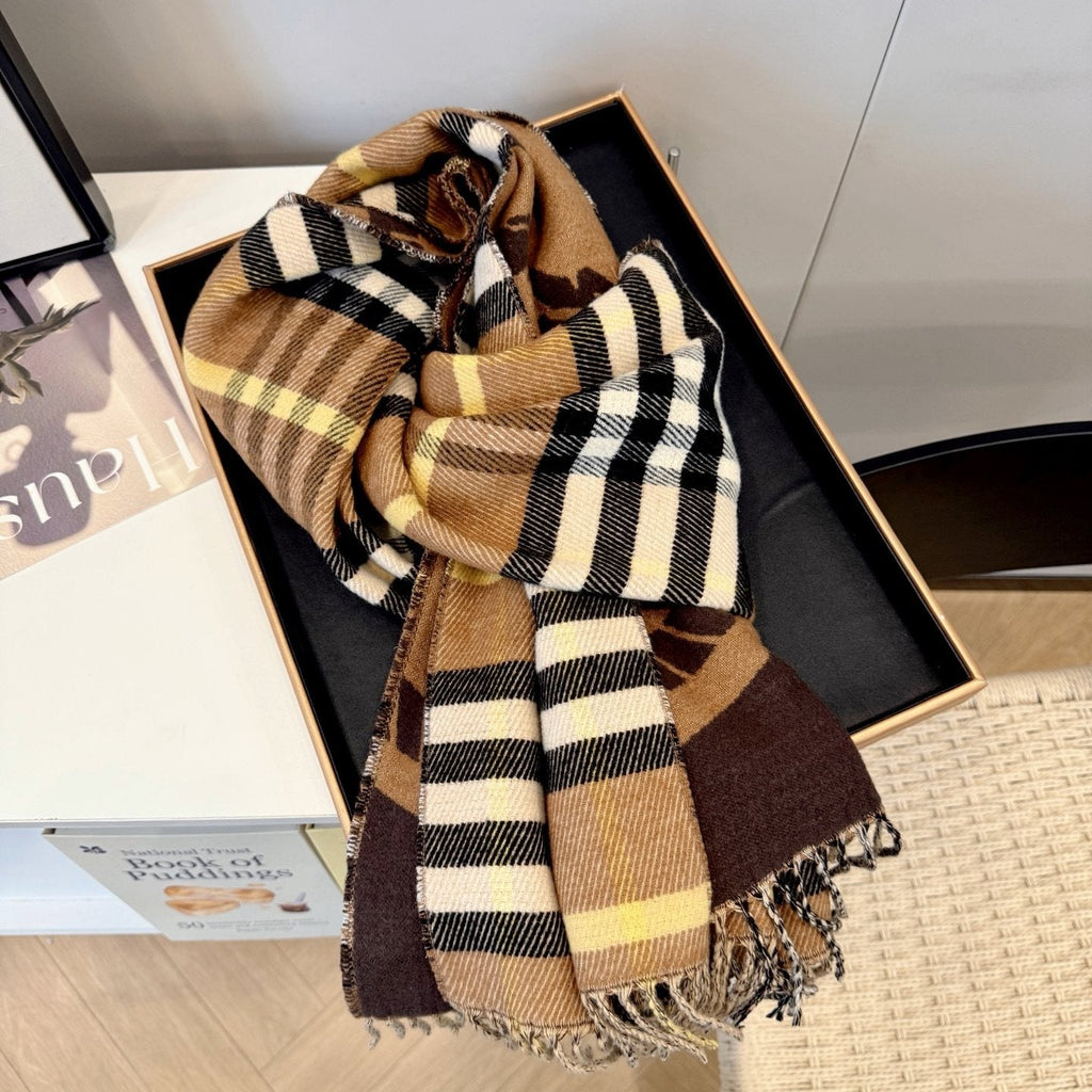 Burberry Brown Plaid Equestrian Graphic Scarf