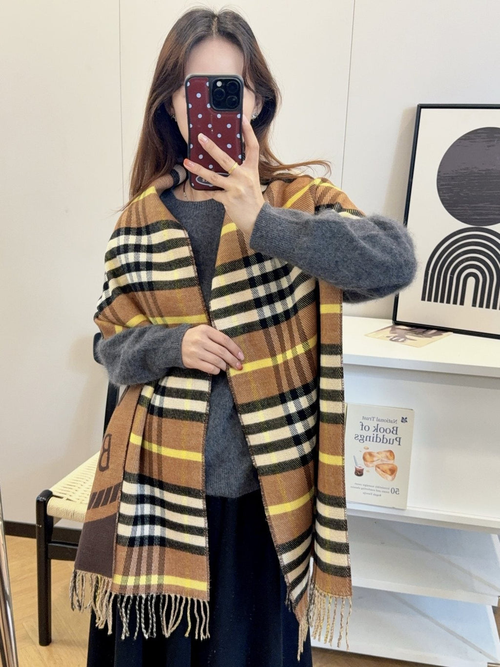 Burberry Brown Plaid Equestrian Graphic Scarf