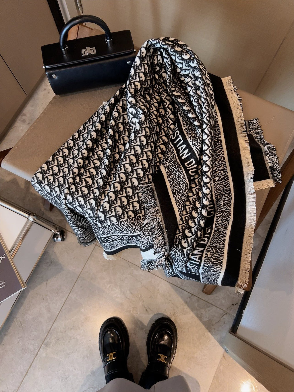 Dior Black and Gray Monogram Square Scarf