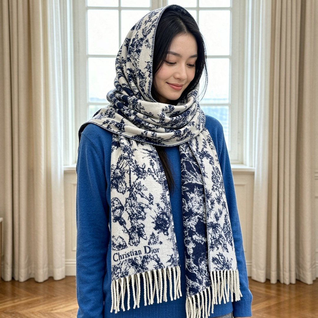 Dior Botanical Toile Fringed Scarf