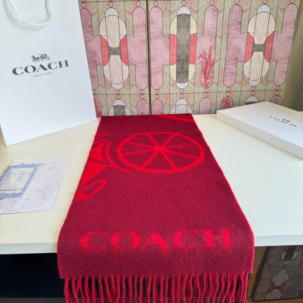 Coach Reversible Fringed Logo Scarf