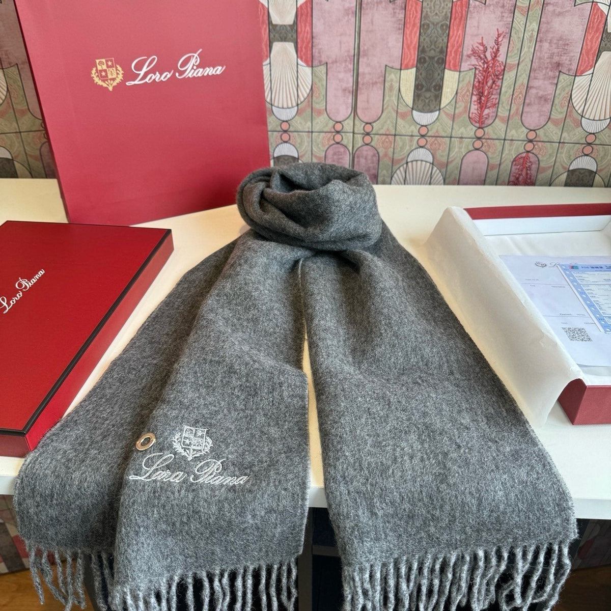 Loro Piana Reversible Scarf with Embroidered Crest