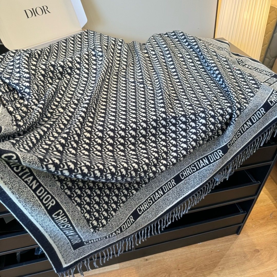 Dior Letter-Border Fringed Square Shawl