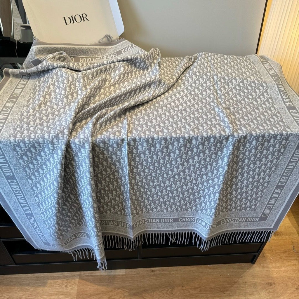 Dior Letter-Pattern Fringed Square Scarf