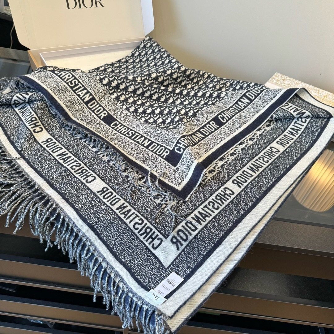 Dior Letter-Border Fringed Square Shawl