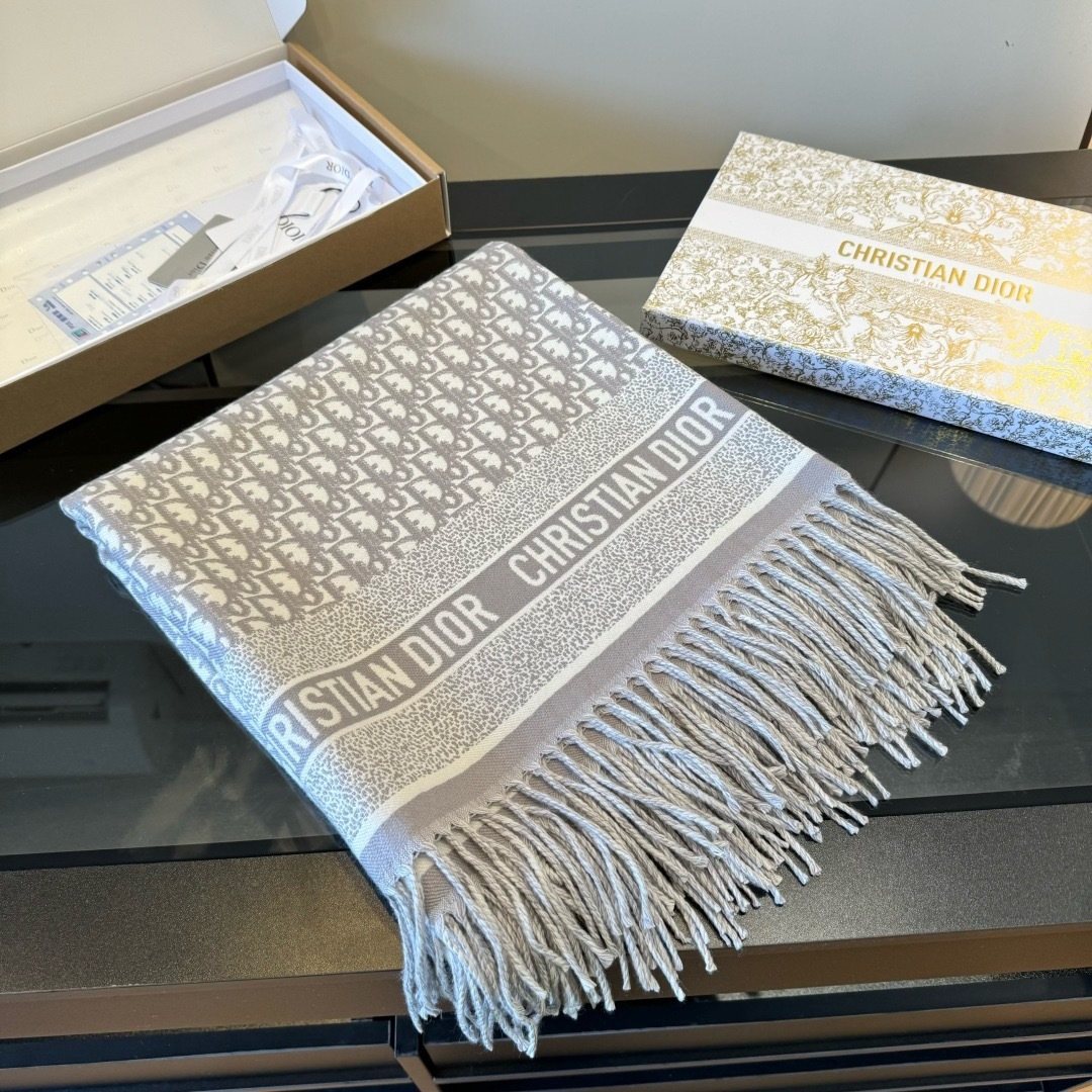 Dior Letter-Border Fringed Square Shawl