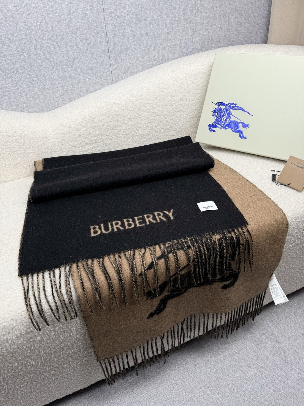 Burberry Reversible Fringed Equestrian Scarf
