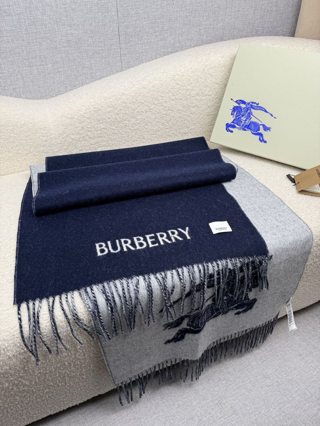 Burberry Reversible Fringed Equestrian Scarf