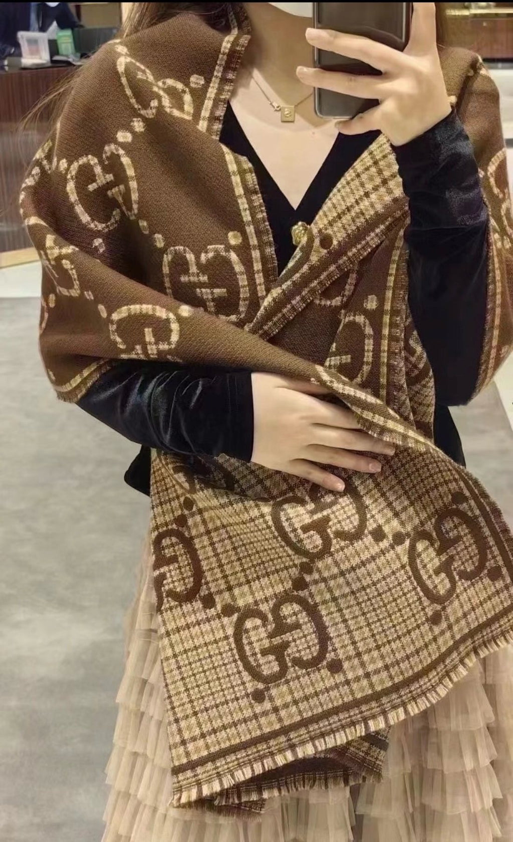 Gucci Wool Interlocking Motif Scarf - 180 x 47 cm