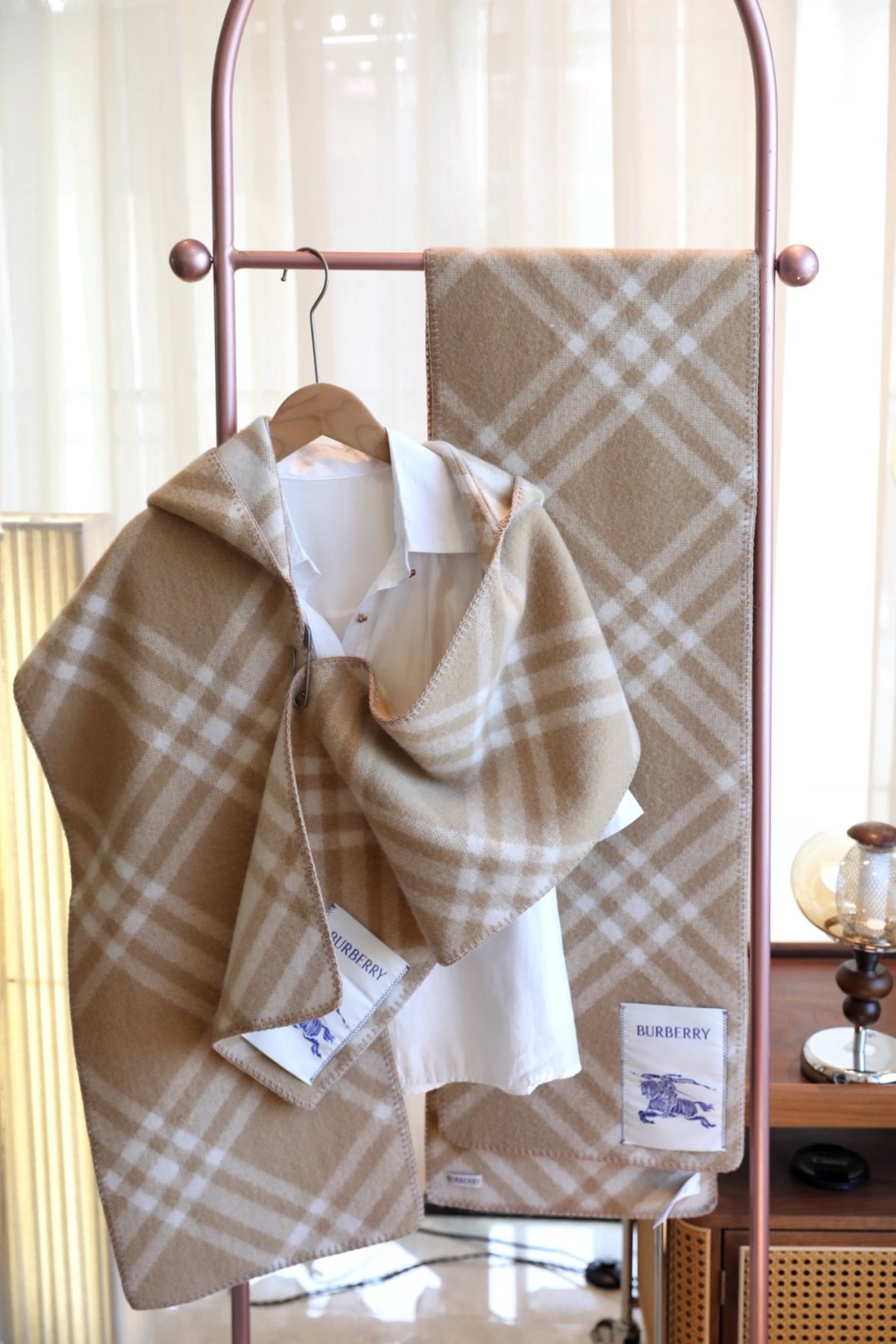 Burberry Cashmere-Wool Plaid Hooded Scarf