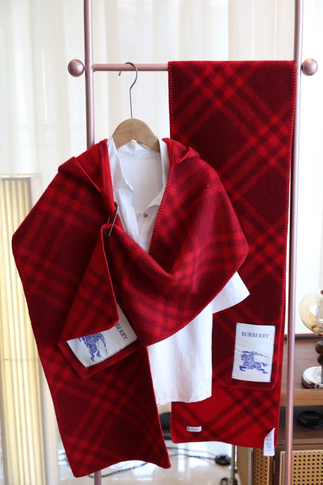 Burberry Cashmere-Wool Plaid Hooded Scarf