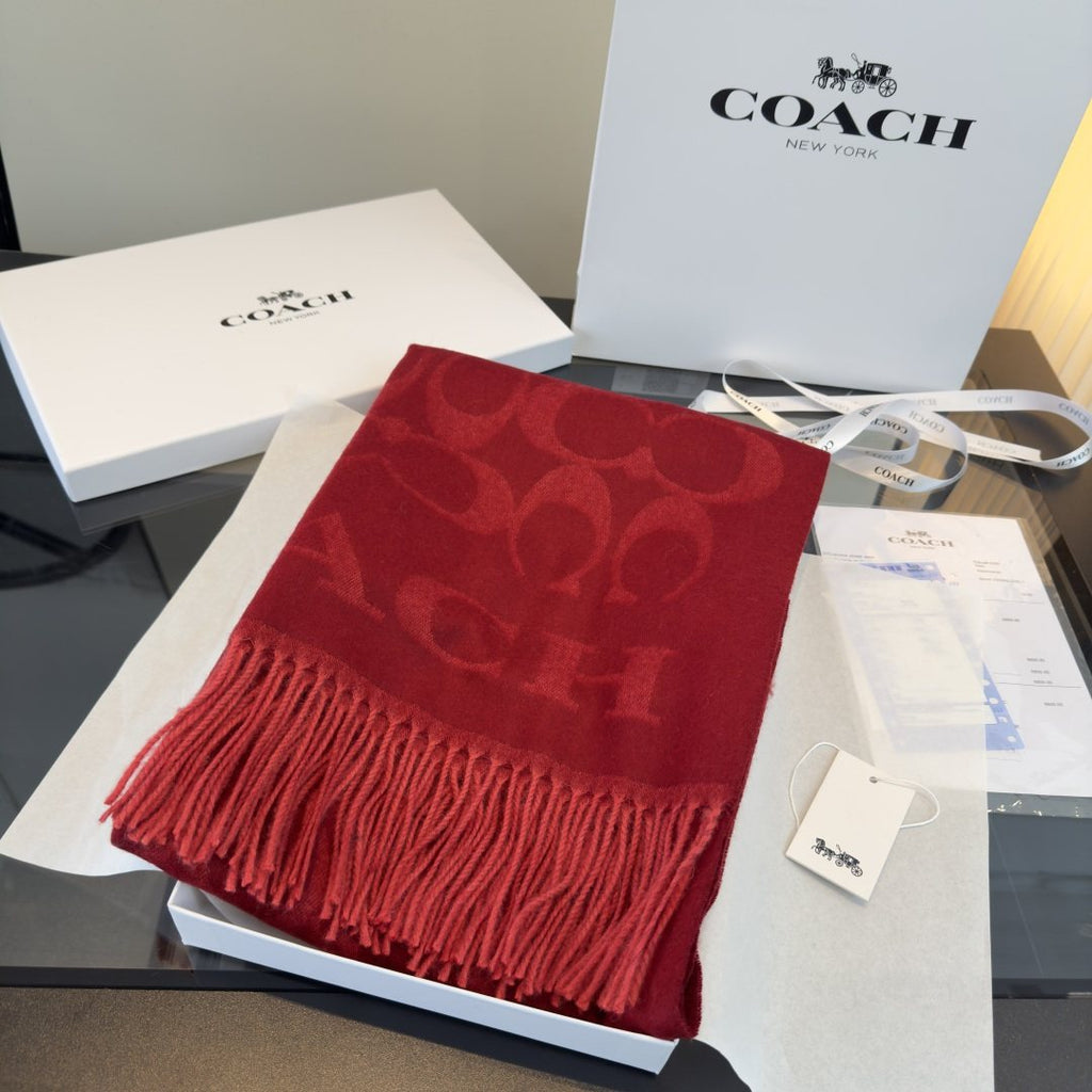 Coach Reversible Monogram Fringed Scarf