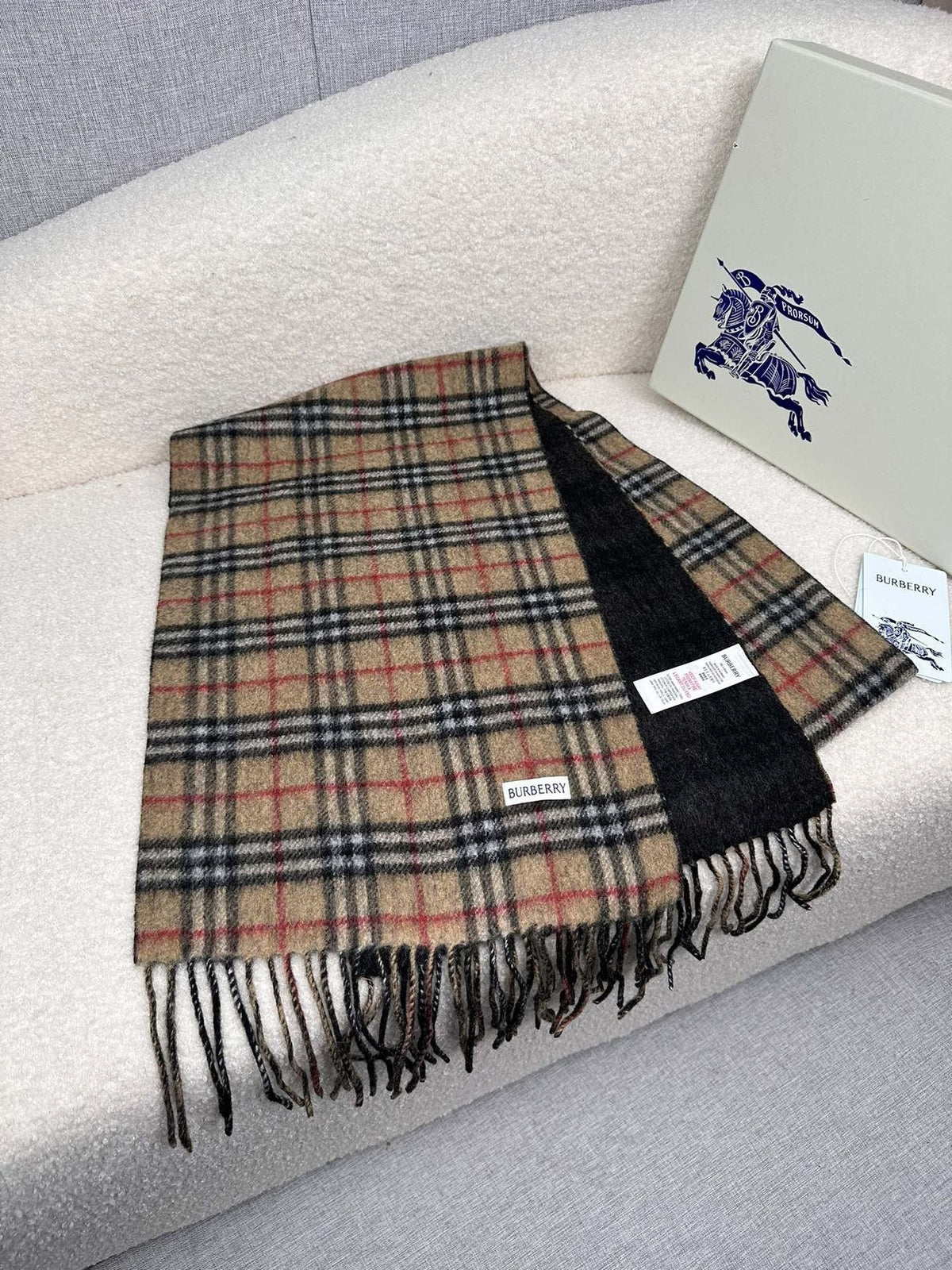 Burberry Reversible Fringed Plaid Scarf