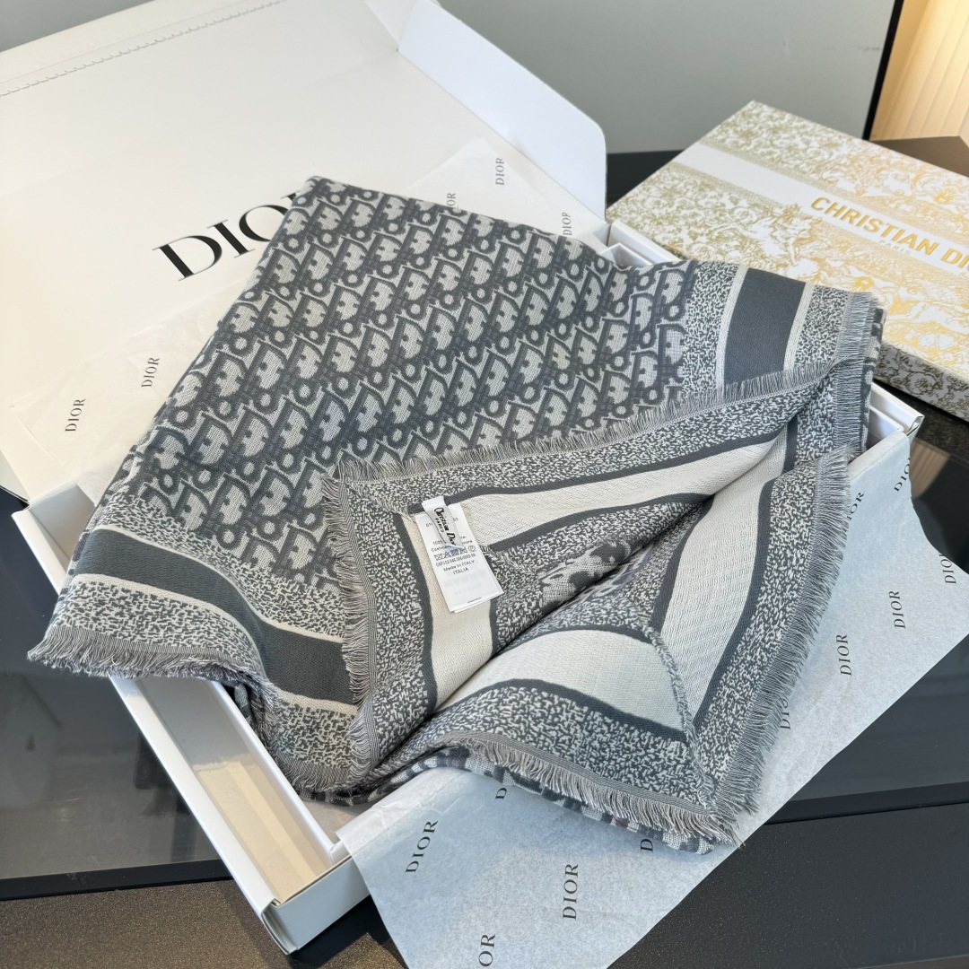Dior Fringed Monogram Shawl Scarf