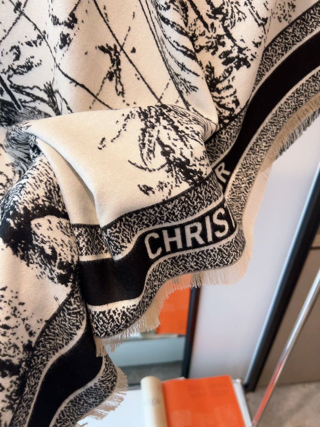 Dior Toile Print Fringed Shawl