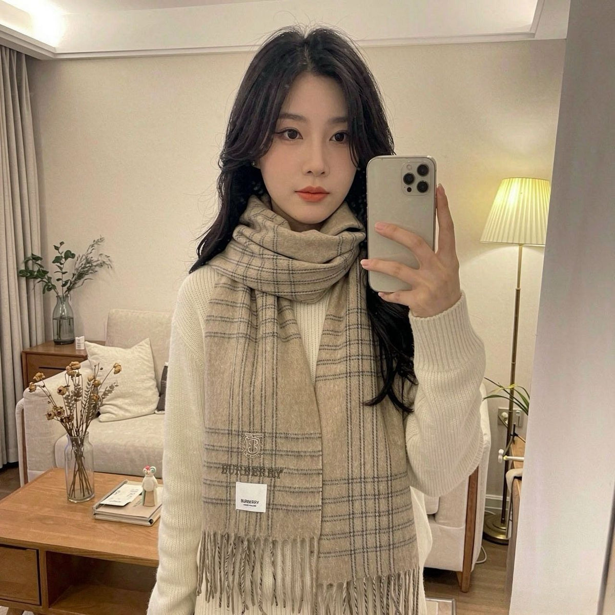 Burberry Woven-Logo Plaid Fringed Scarf