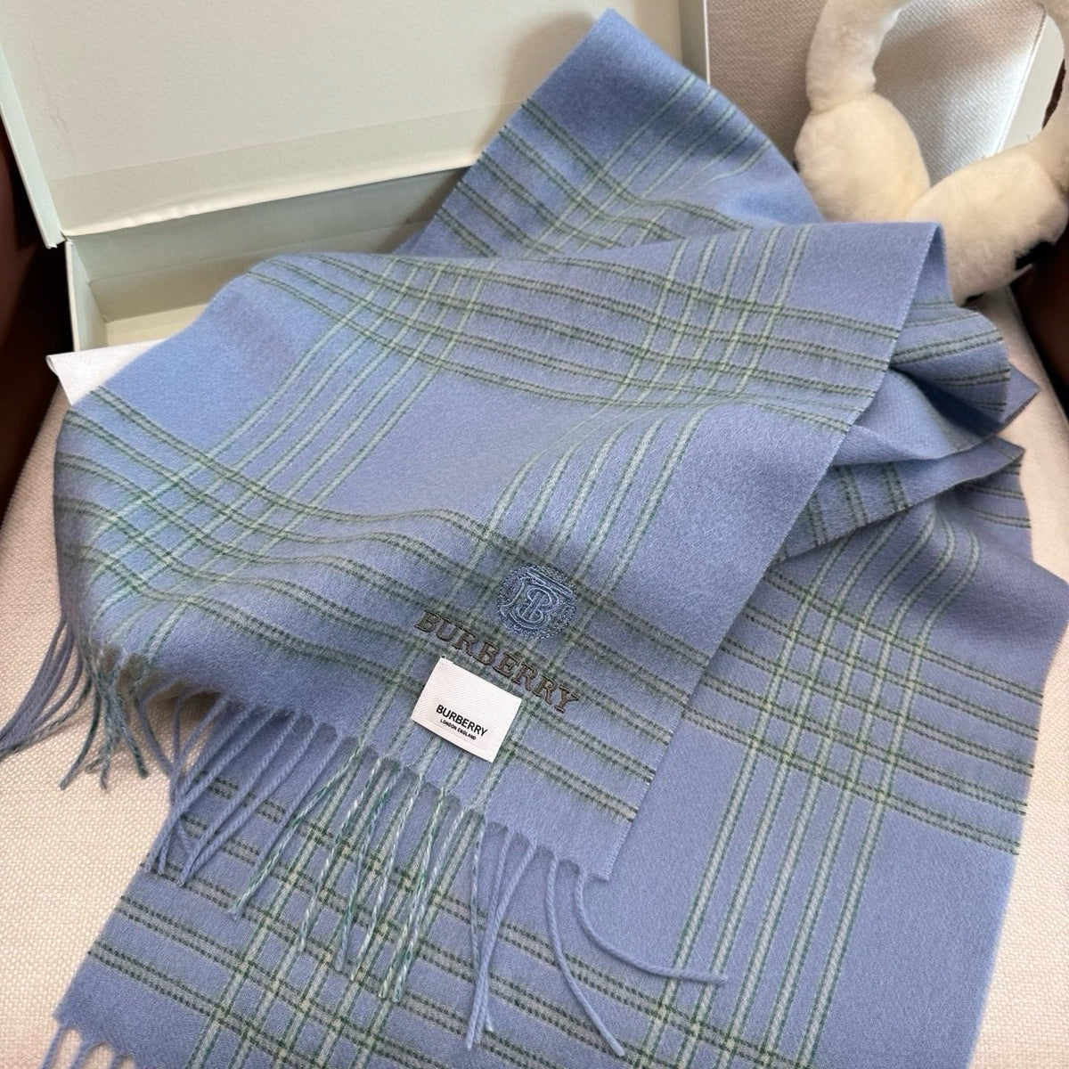 Burberry Woven-Logo Plaid Fringed Scarf